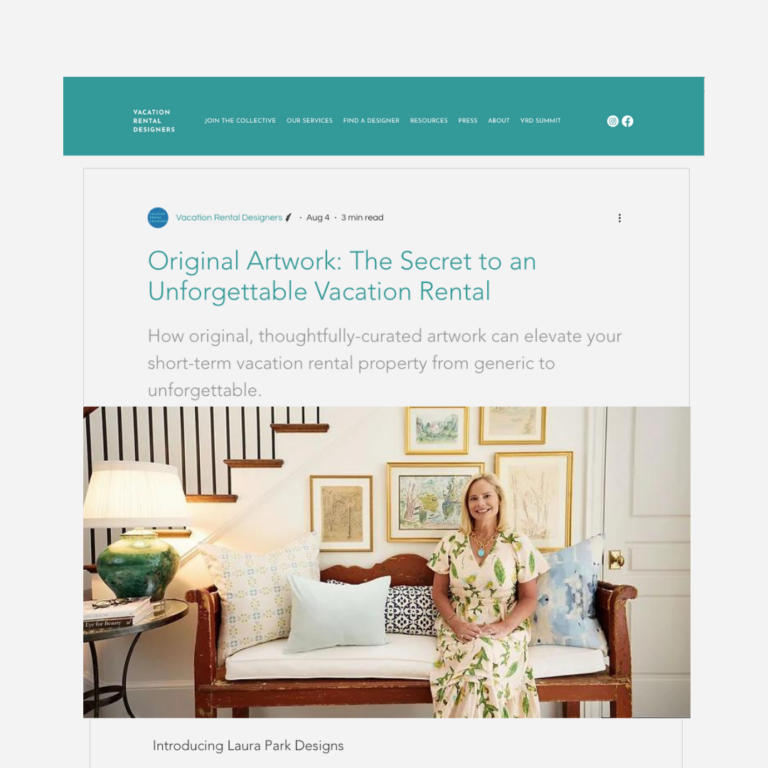 Image of Vacation Rental Designers article featuring Laura Park Designs.