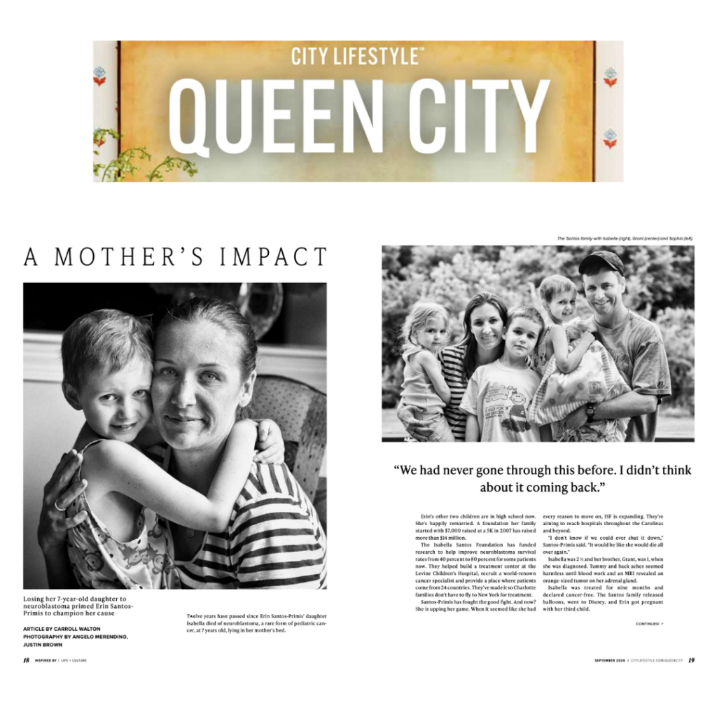 Article clip of City Lifestyle Queen City featuring ISF titled, "A Mother's Impact."