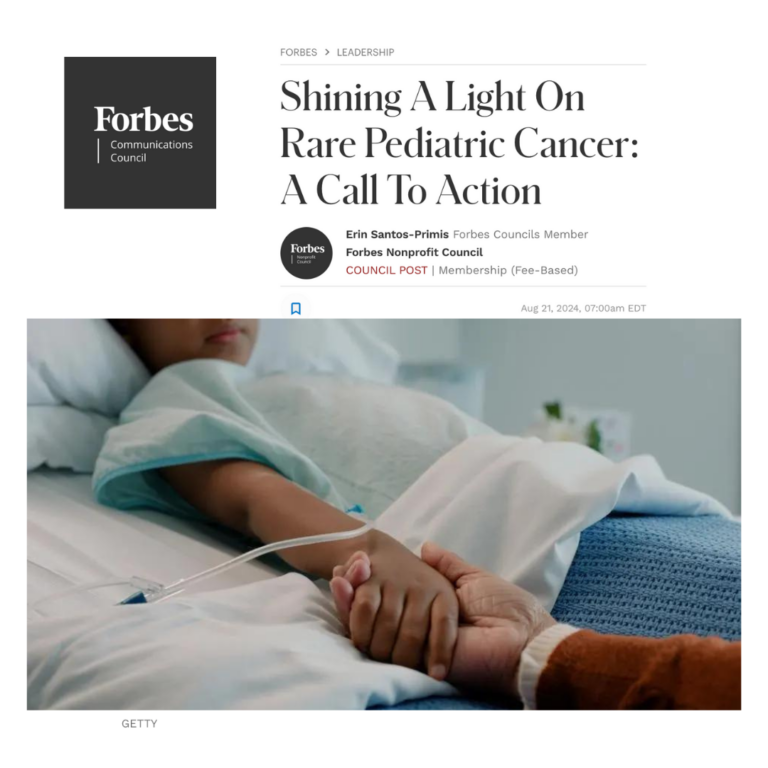 Article clip of Forbes featuring ISF titled, "Shining A Light On Rare Pediatric Cancer - A Call To Action."