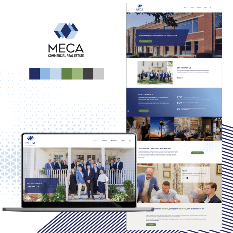 Graphic of MECA Commercial Real Estate Website and brand identity.