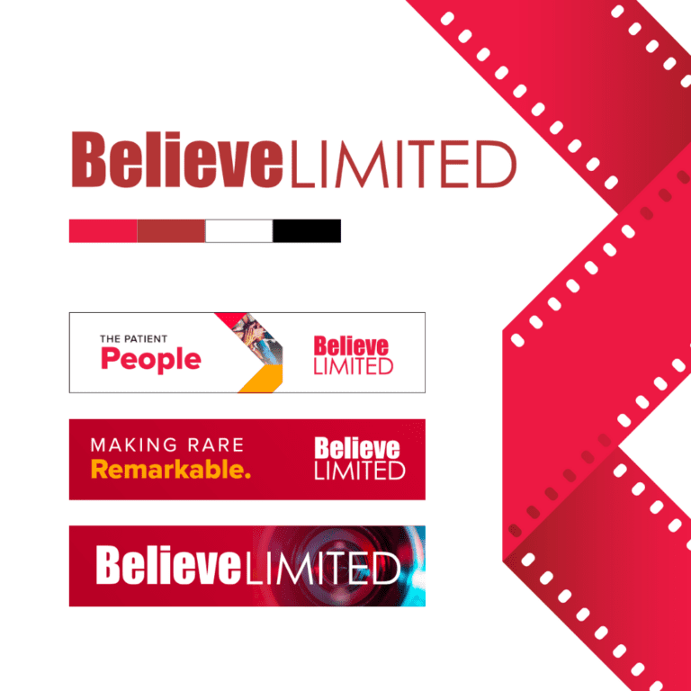 Graphic of Believe Limited brand identity elements.