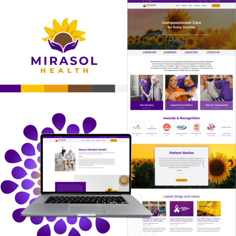 Graphic of Mirasol Health brand identity and website design.
